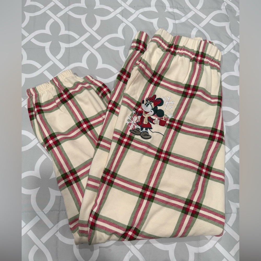 Disney Minnie Mouse Pajama Bottoms - Cream and Red Plaid with Minnie Mouse